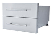 Close-up view of the Sunstone Designer Series 13" Height Double Drawer featuring adjustable self-leveling legs and sturdy soft-closing tracks.